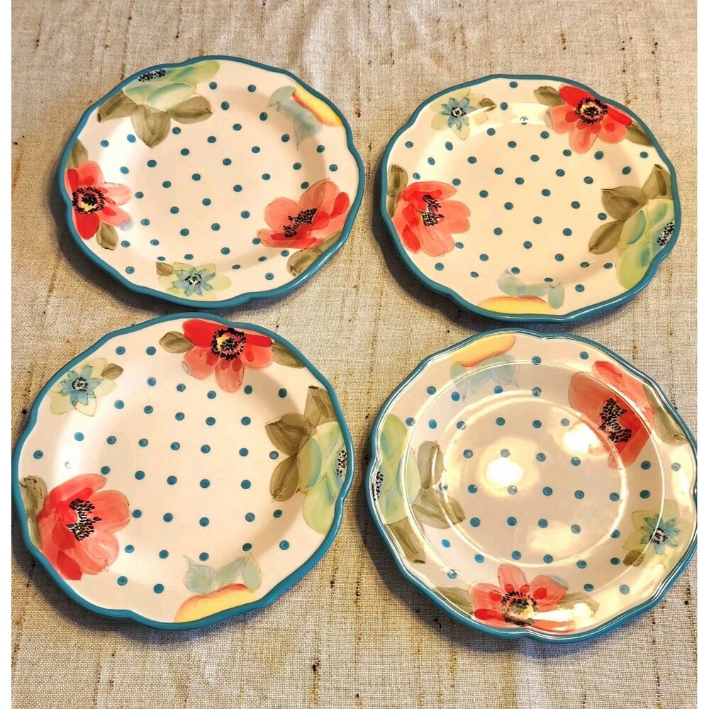 The Pioneer Woman Turquoise Floral Vintage Bloom 10.5” Dinner Plate Set of 4
